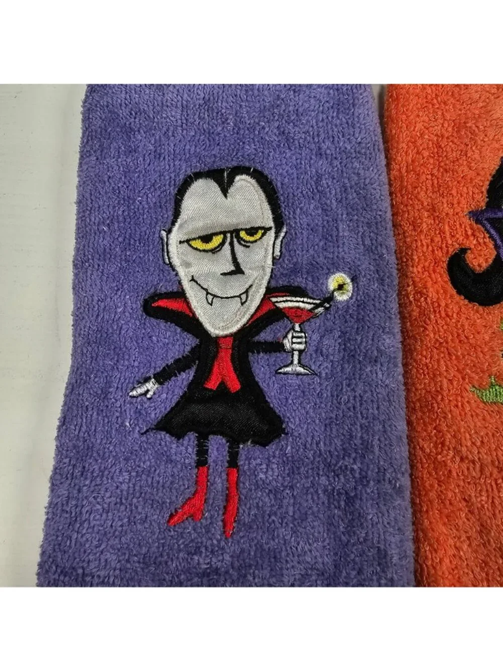 Set of 4 Vintage Halloween Hand Towels Embroidered Frankenstein Dracula Spider